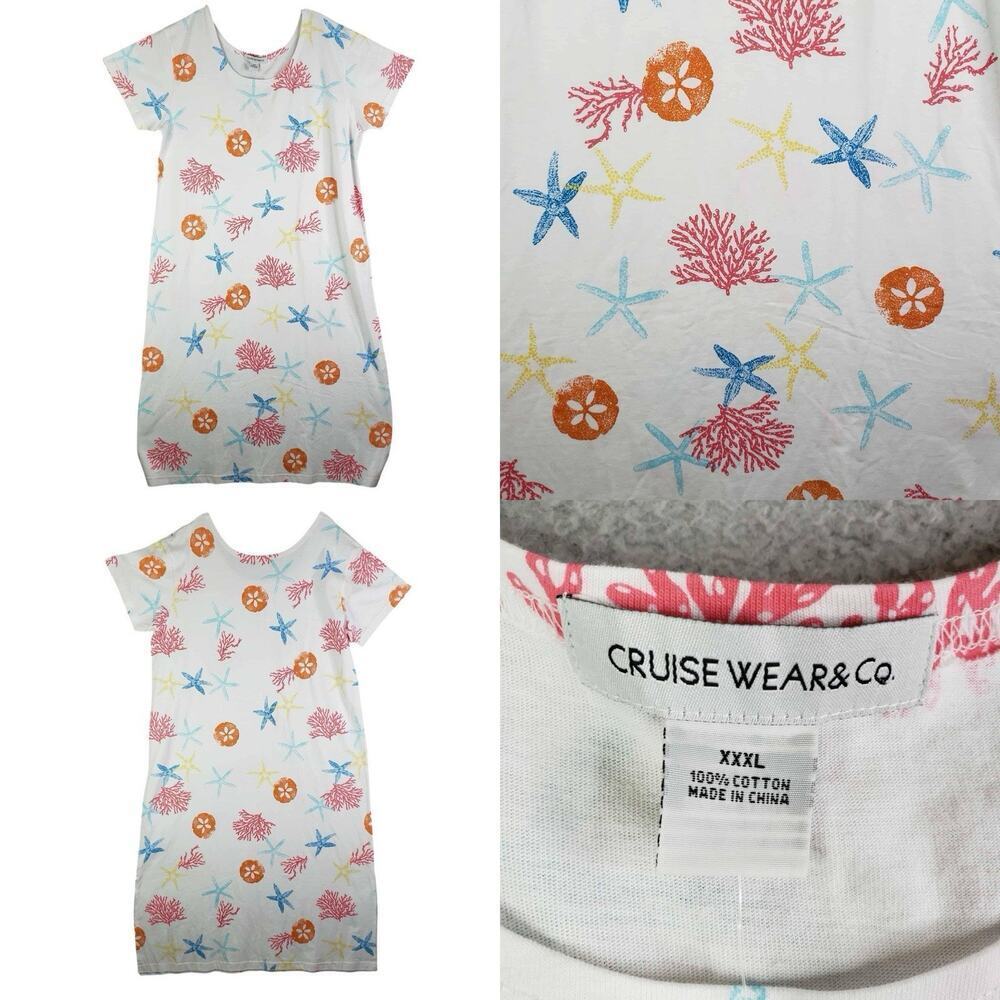 Cruise Wear & Co Dress White Printed Nautical Short Sleeve Women’s Size XXXL New